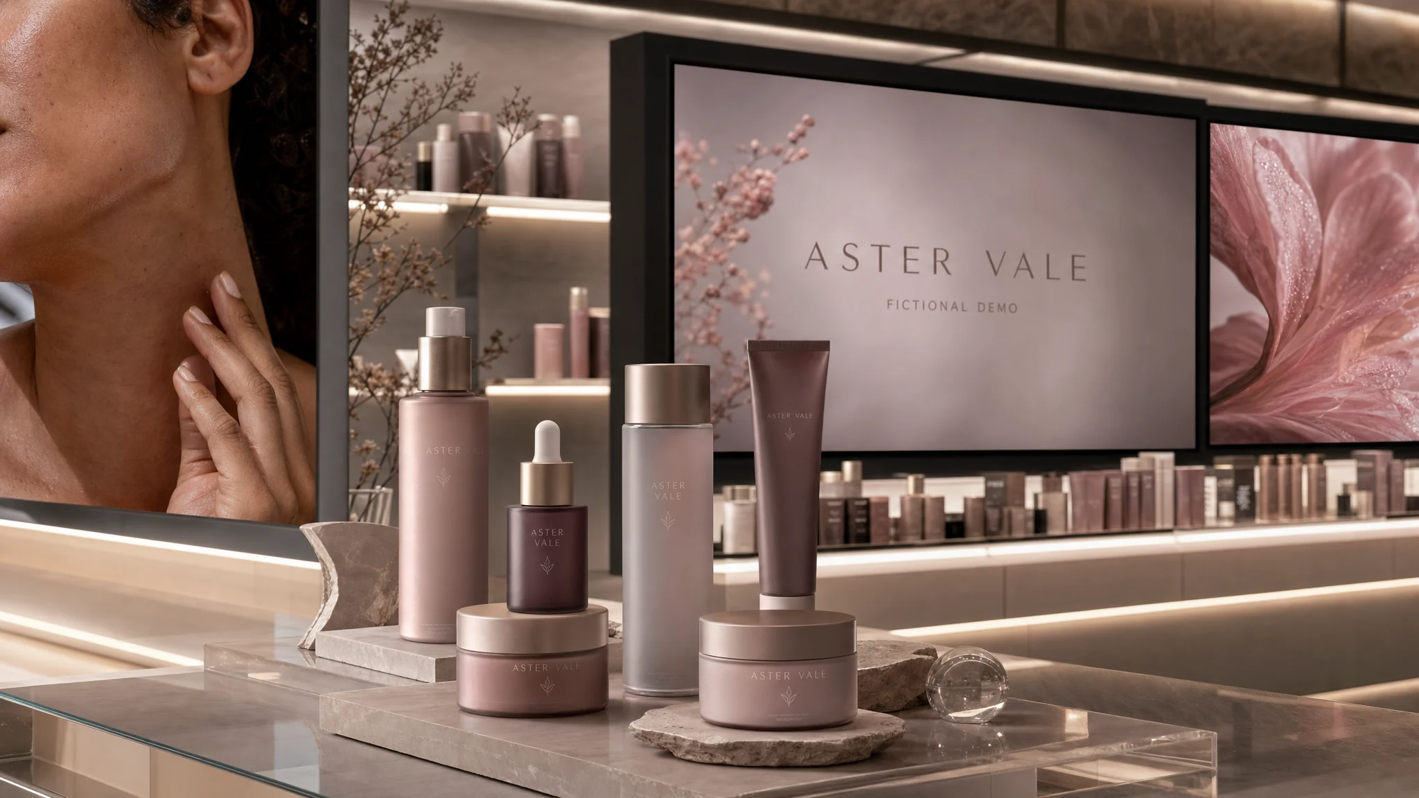 ASTER VALE skincare retail-media campaign mockup