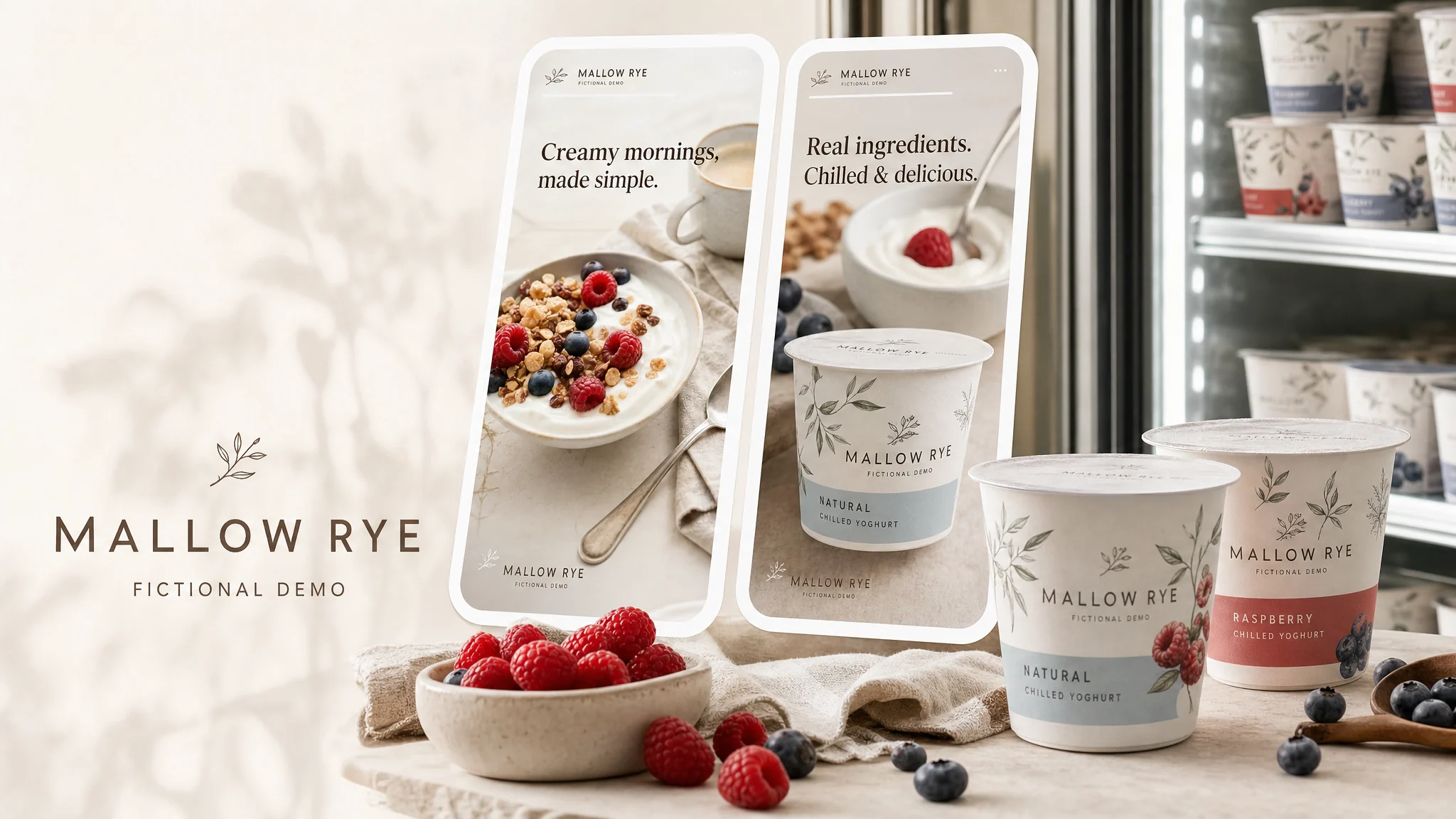 MALLOW RYE chilled dairy campaign with social and retail mockups